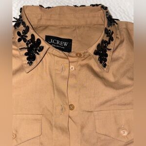 J. Crew Tan and Black Button Down Shirt with Embellished Collar